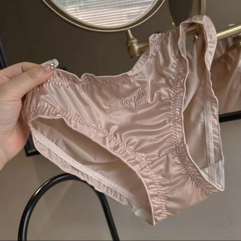 Ropa interior de satén sedoso con letras bordadas para mujer, bragas de tiro bajo, entrepierna de algodón puro, Sexy, puro deseo, levantamiento de