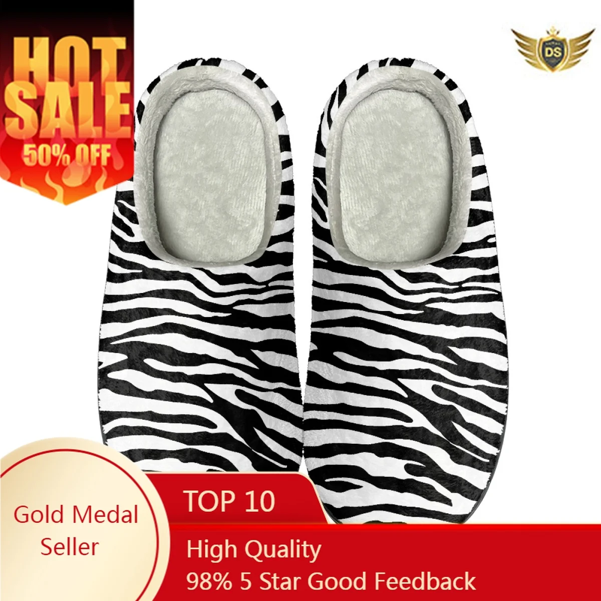 

Casual Flats Indoor Couple Slippers Zebra Print Casual Women Warm Cotton Slippers Comfortable Non-slip Men's Slides Dropshipping