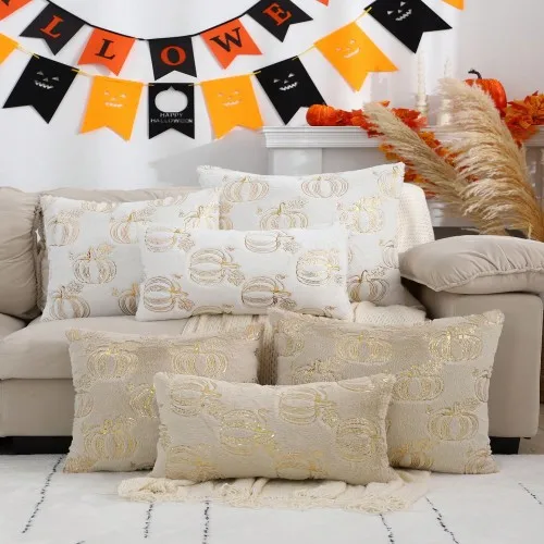 Halloween Pillowcase Autumn Harvest Festival Pumpkin Cushion Cover Embroidered Velvet Sofa Decorative Pillow