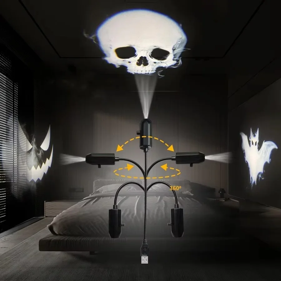 USB Projector Light Halloween Ghost Skull Night Light Switchable Pattern LED Projector Lamp for Room Ceiling Window Wall Decor - view 4