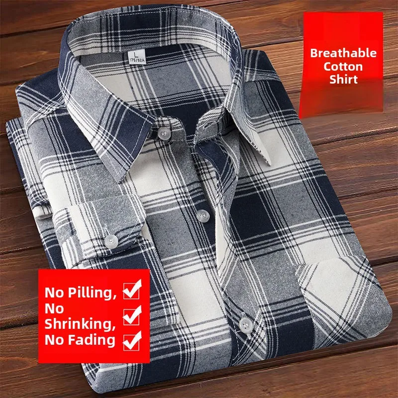 

Men's Plaid Long Sve Casual irt Thin Busin Casual No Ironing Large Size Dad irt Autumn Loose Fit Fce Lined