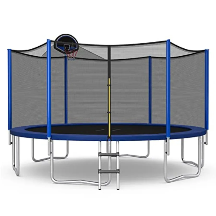 

Outdoor recreational trampoline for adults and kids galvanized steel frame black enclosure net ASTM-approved safety with non-sl