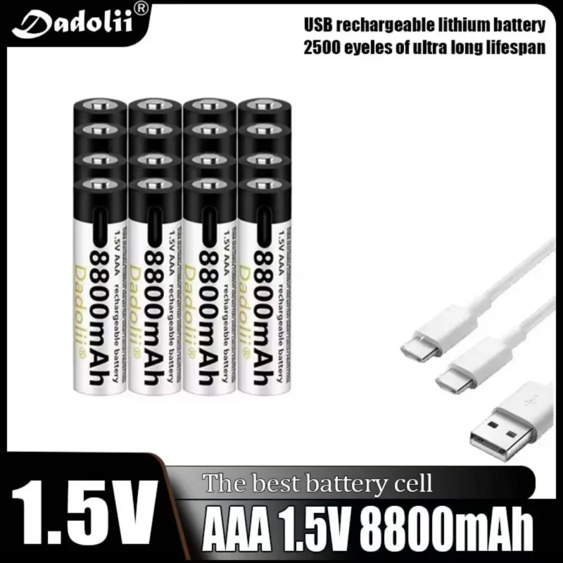 Grote capaciteit snel opladen 1,5 V AAA 8800 mAh USB oplaadbare lithium-ionbatterij, gebruikt voor afstandsbedieningsmuis, kleine ventilator, el