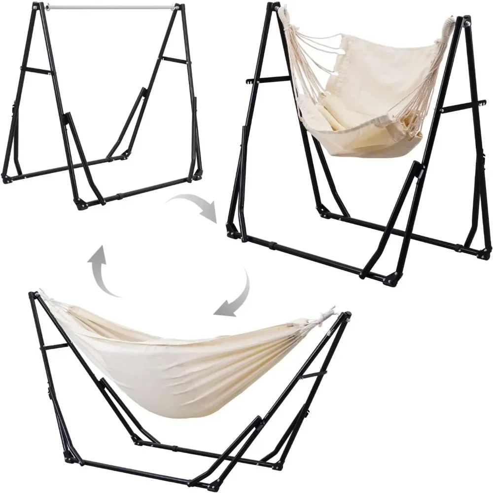 3 in 1 Hammock with Stand, Outdoor Hammock Swing Chair with Portable Heavy Duty Stand, 3 Modes Hammock Stand 480 lbs Weight