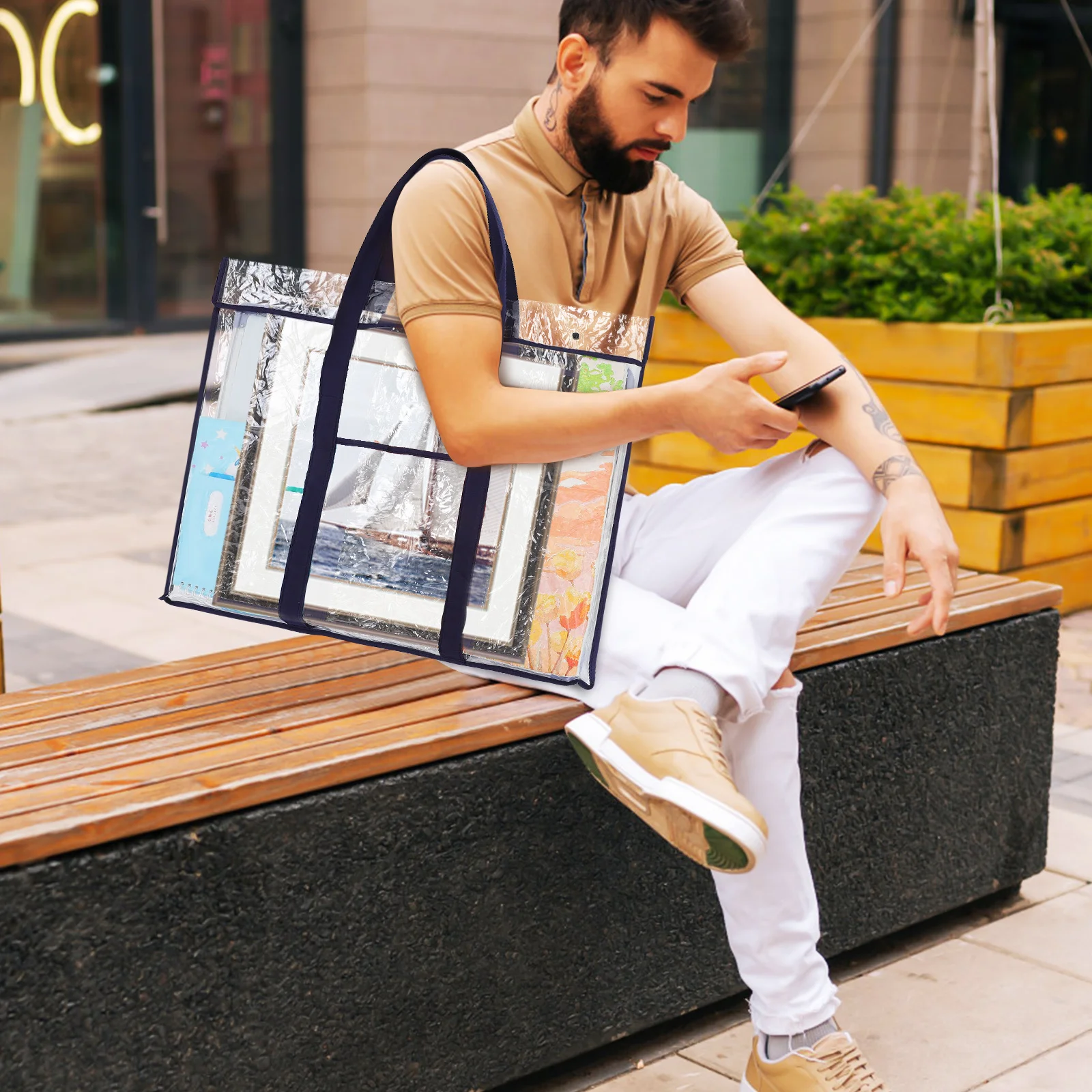 حقيبة محفظة فنية كبيرة شفافة ملصق حقيبة للتخزين مقبض تصميم لوحة رسم محمولة منظم عمل فني متعدد الوظائف #2