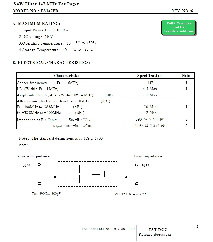 TA147FD Brand New Genuine Filtro IC, empacotado SMD SAW, TA1897A, em estoque, 773MHz, 147, 10Pcs