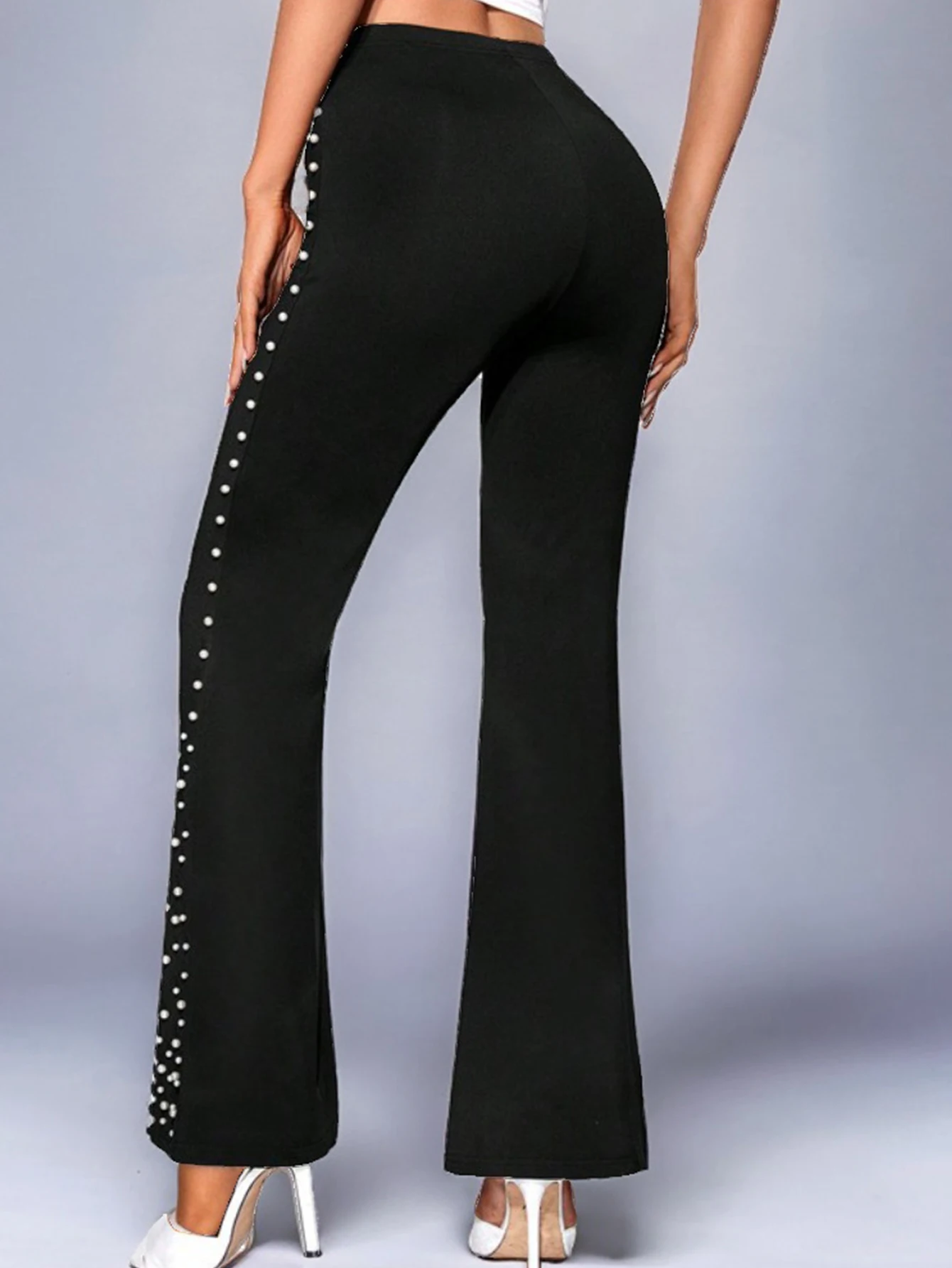 Sexy black beading flare pants women clothing high waist baggy wide leg pants woman casual fashion trousers womens long pants