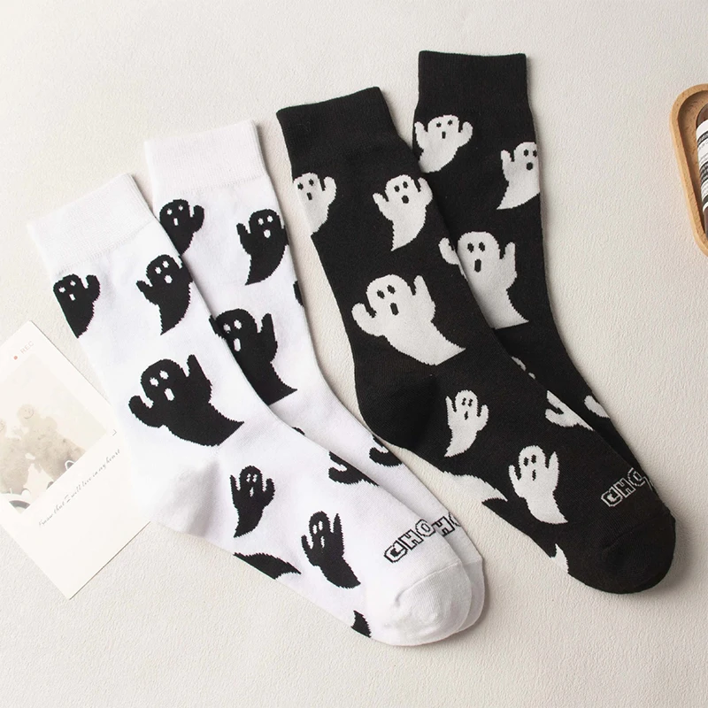 1Pair Halloween Middle Tube Socks Cute Cartoon Ghost Socks Unisex Fashion Autumn Winter Warm Socks Couple Gifts