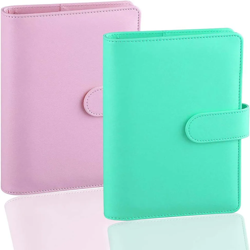 2 Pieces A6 PU Leather Notebook Refillable Budget Binder for A6 Filler Paper,Personal Planner Binder Cover with Magnetic Buckle