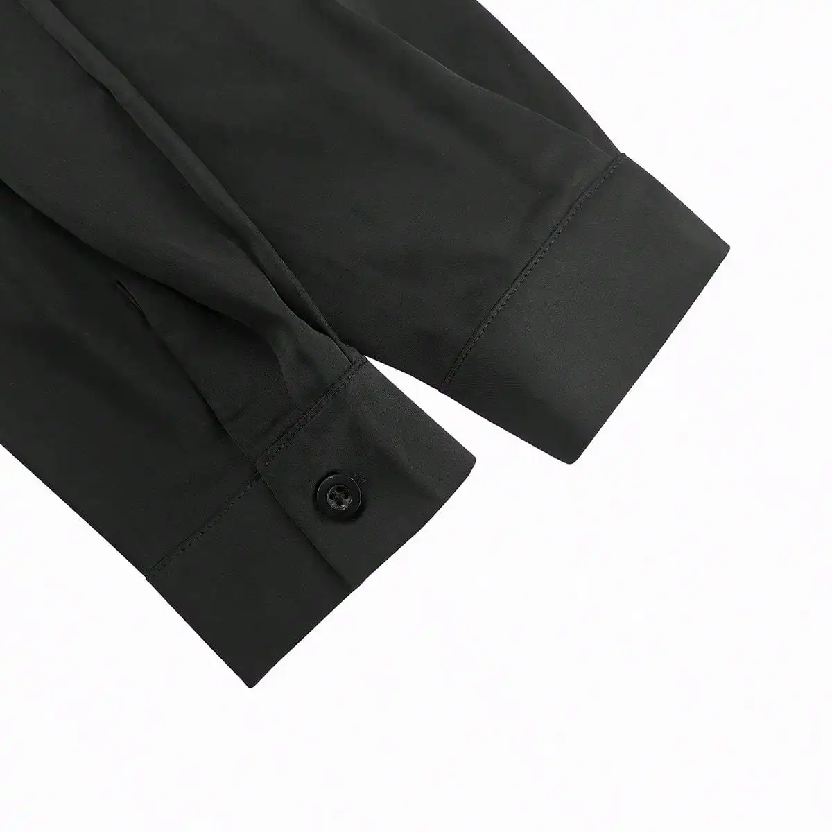 

Женское атласное платье-халат с длинными рукавами, воротником и рюшами по низу, для вечера, черное