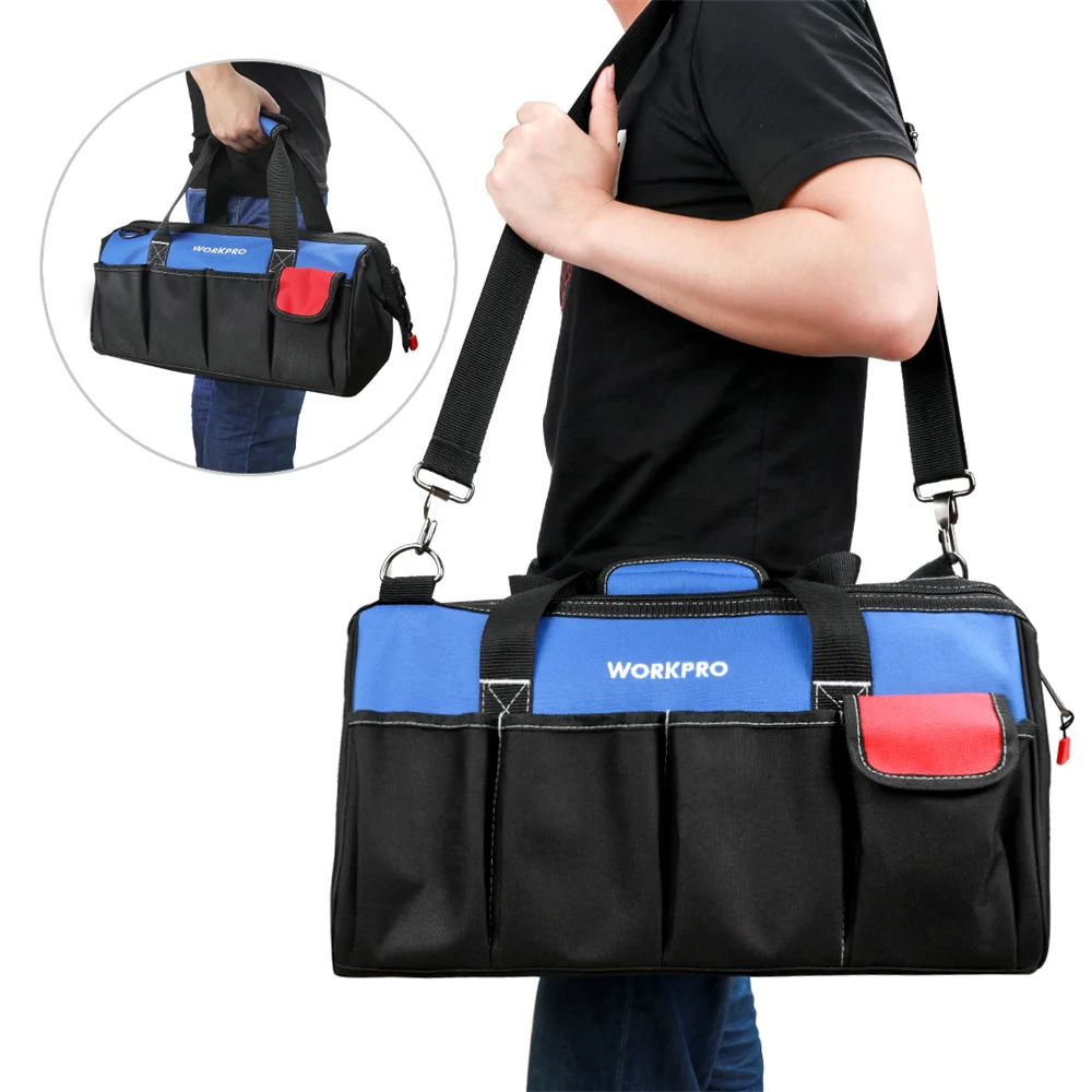 WORKPRO-Bolsa de herramientas multifunción impermeable, cinturón multibolsillo, organizador de herramientas anticaída, bolso de hombro para