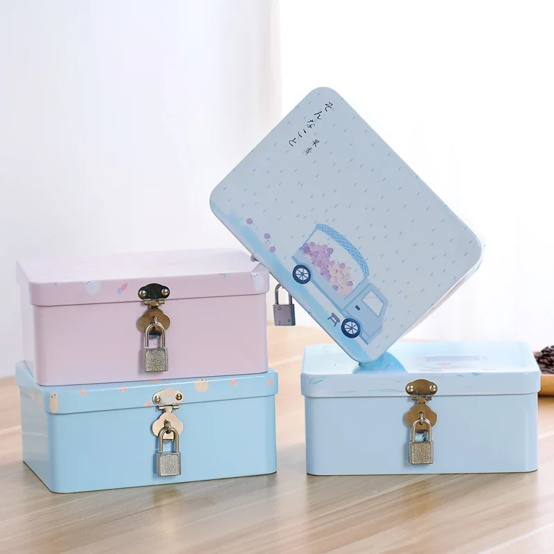 Creative Password With Lock Storage Box Tin Box Desktop Storage And Organization Storage Box Small box Cosmetics Box