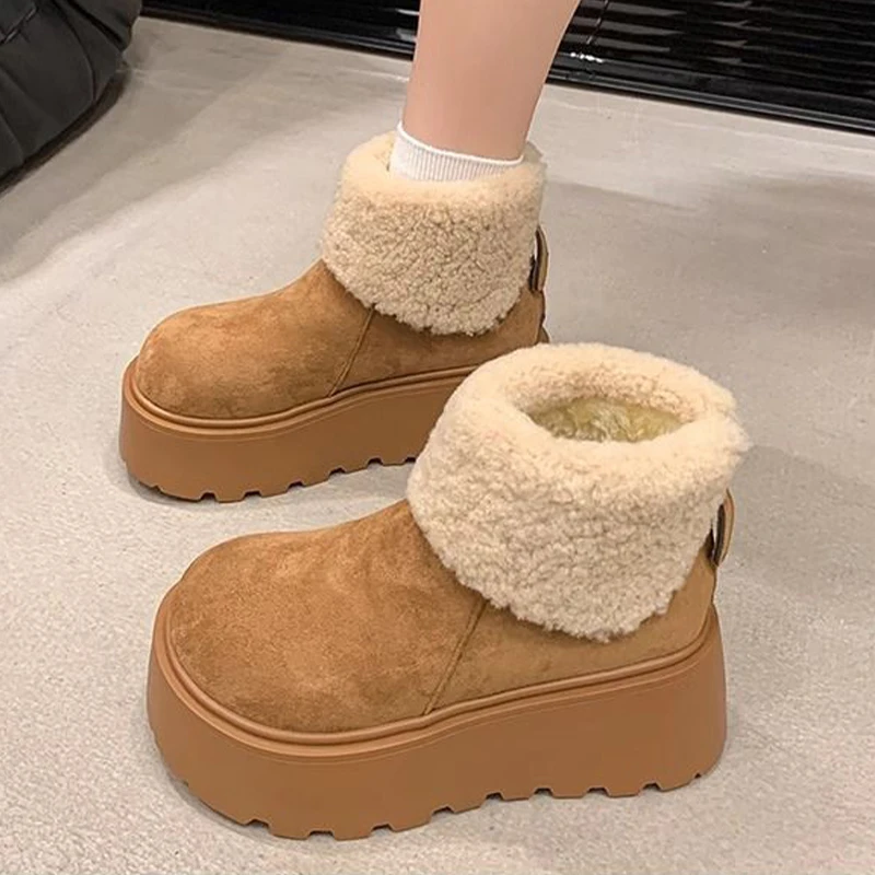 

Fur Women Ankle Boots Flats Platform Suede Fashoin Shoes Designer Women Snow Boots Winter 2025 New Short Plush Warm Femme Botas