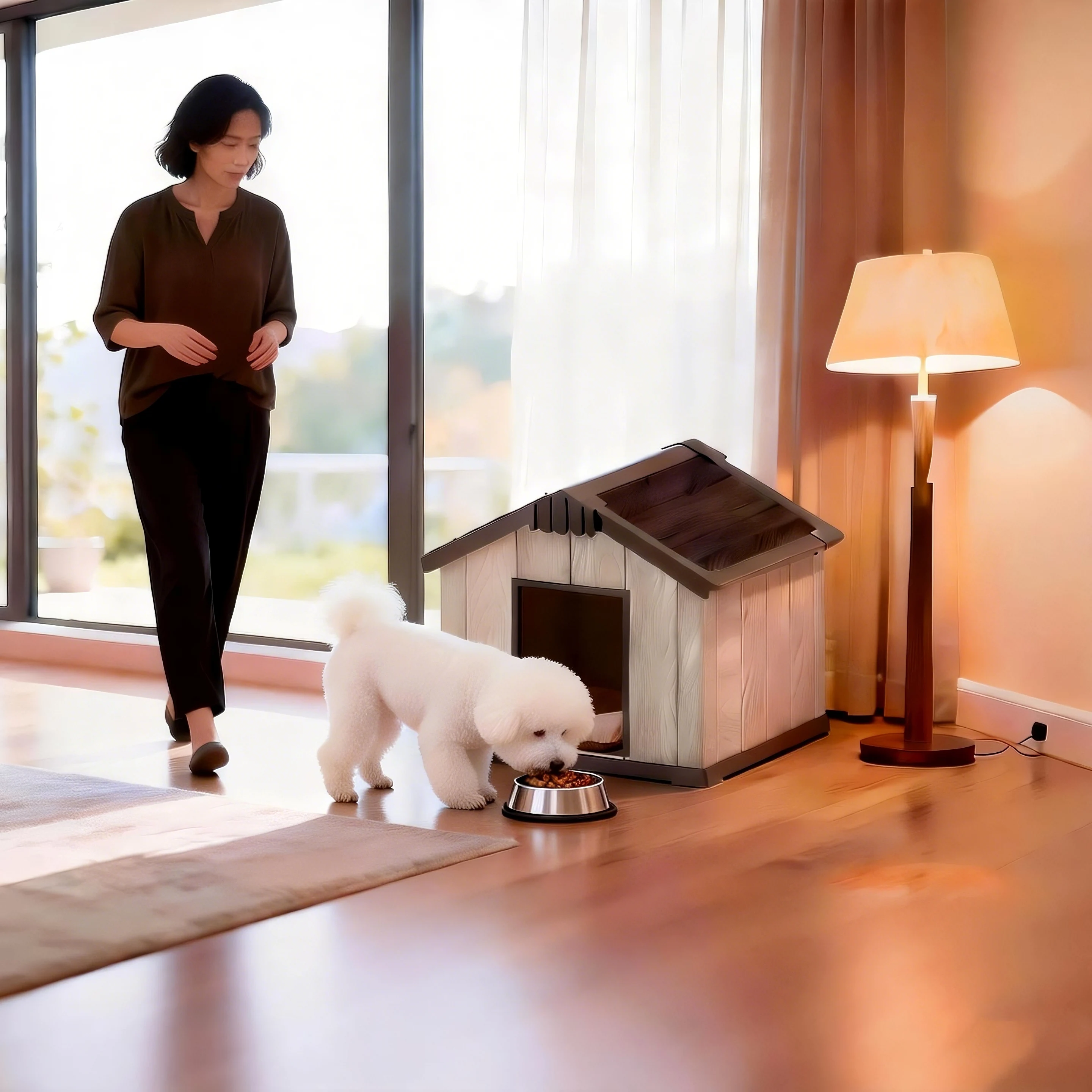 Formaldehyde Non-Toxic PP Dog House Secure Lockable Wire Door Safe Indoor Outdoor Animal Weatherproof Pet Shelter
