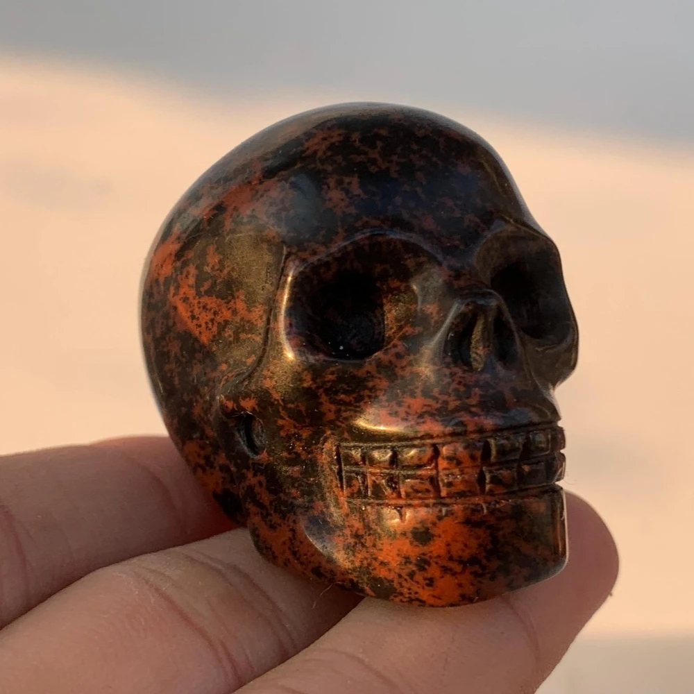 1pc Red Obsidian Carved Skull, Perfect for Halloween & Easter, Mysterious Home Decoration, Mini Carving Skulls for Gift view 4