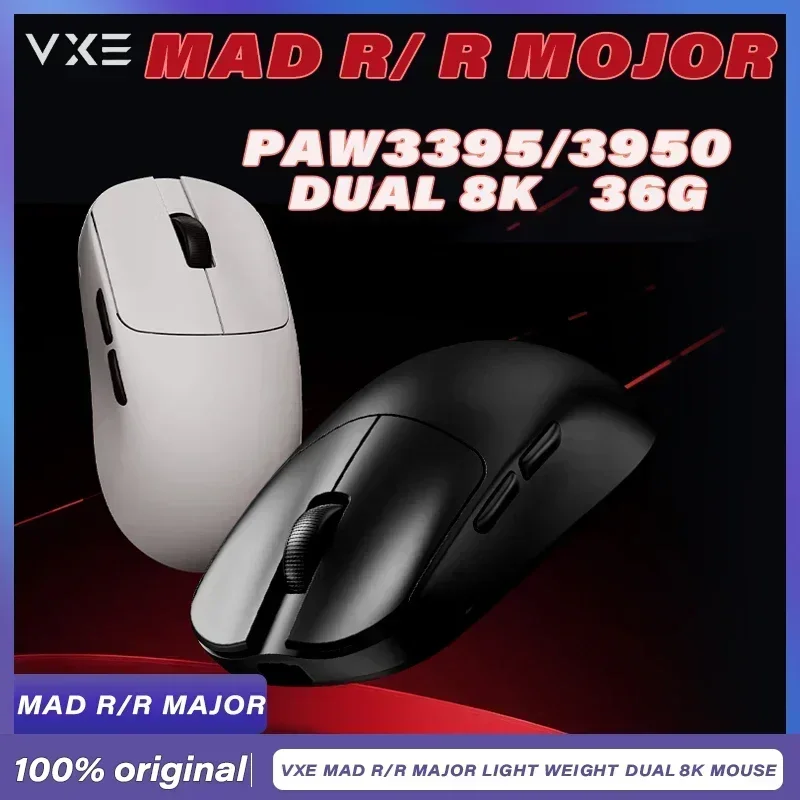 VXE MAD R/R MAJOR light weight Dual 8K mouse 2.4G wireless wired ergonomics Symmetrical Customized Gaming Office PAW3395 PAW3950