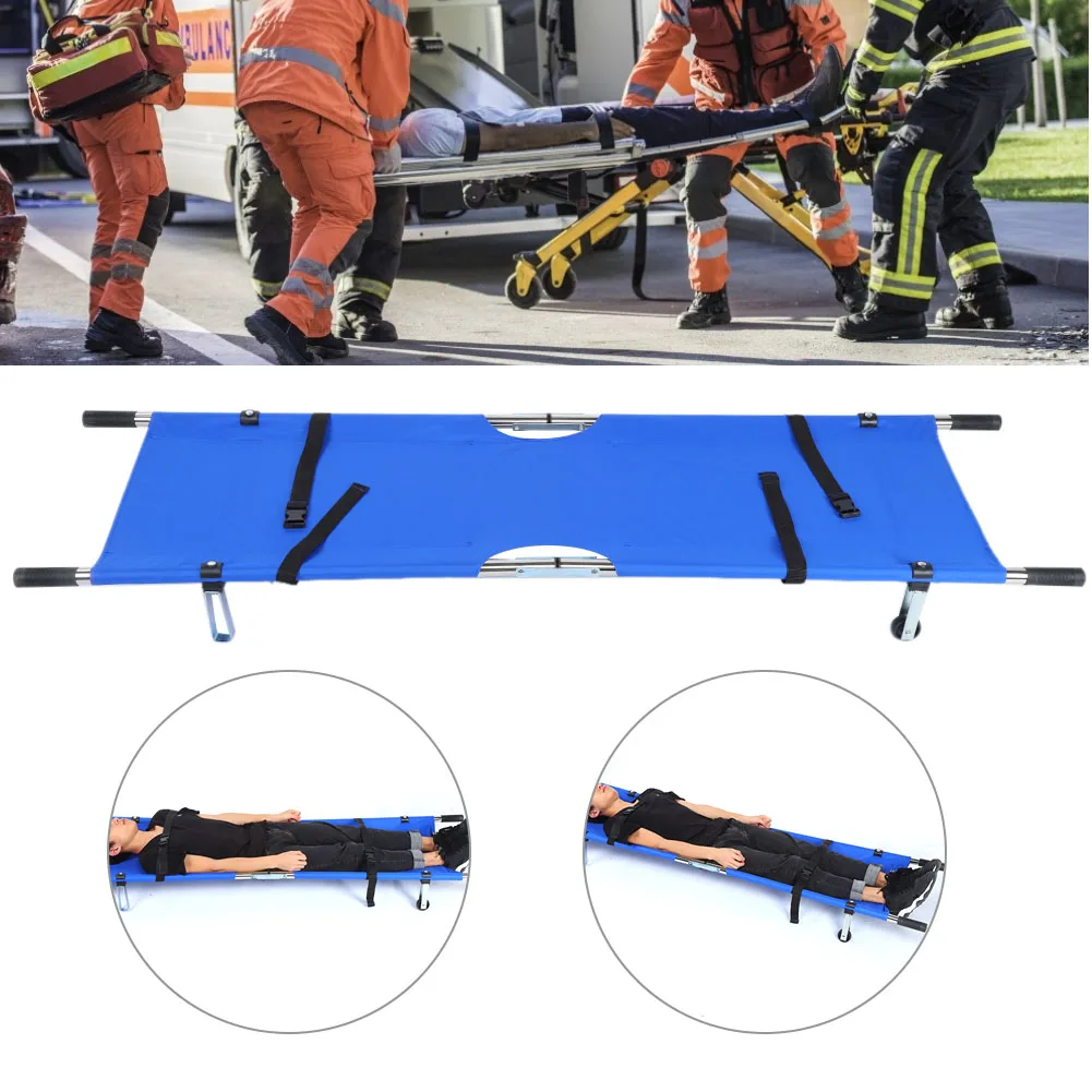 

150kg Reinforced Portable Folding Stretcher Hospital Household Emergency Treatments Stretcher Bed Blue Dirt Resistant Waterproof