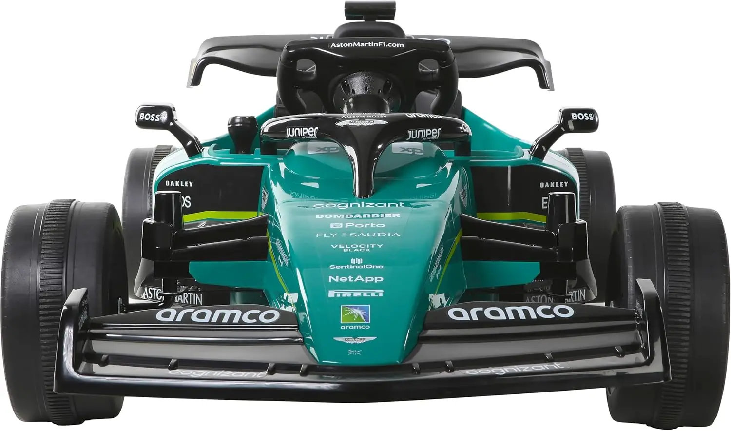 Voiture de course d'équipe Aston Martin Aramco Fórmula Uno 12 V pour 3 à 8 ans, avec télécommande
