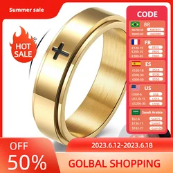 Fashion 6mm Cross Rotatable Ring For Men Women Fidget Relax Stainless Stainless Steel Casual Spinner Anillo Jewelry Wholesale