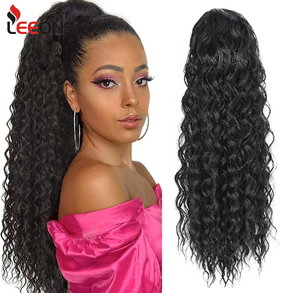 16 22'' Water Wave Drawstring Ponytail Synthetic Ponytail Frizzy Kinkled Kinky Ponytail Extensions Warp Around Hair Bun Afro