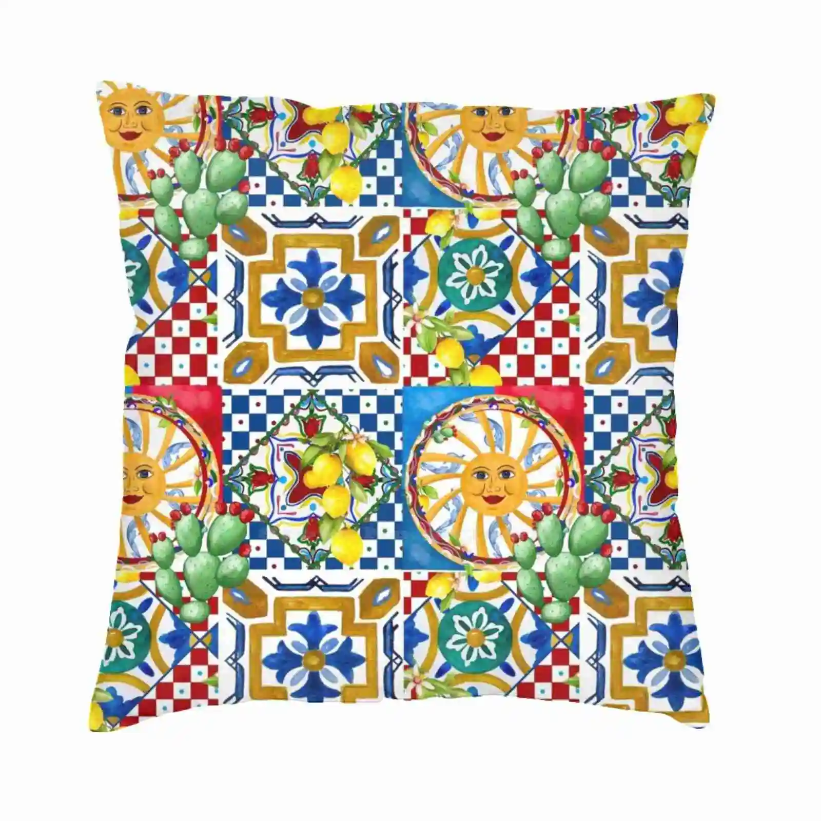 

Сицилийская плитка, средиземноморская, мозаика, лимоны Футболка Хлопковая футболка Сицилийские португальские шахматы в клетку Солнца