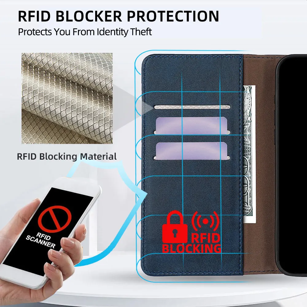 RFID Blocking Leather Flip Book Case for Samsung Galaxy A56 A36 A26 A16 A06 Multi Card Slots Protect Cover for galaxy A56 Funda