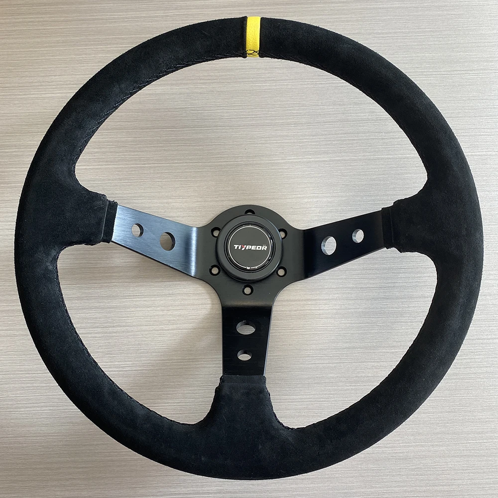 Car Steering Wheel Suede Modified Racing 350 Steering Wheel with Yellow Joint