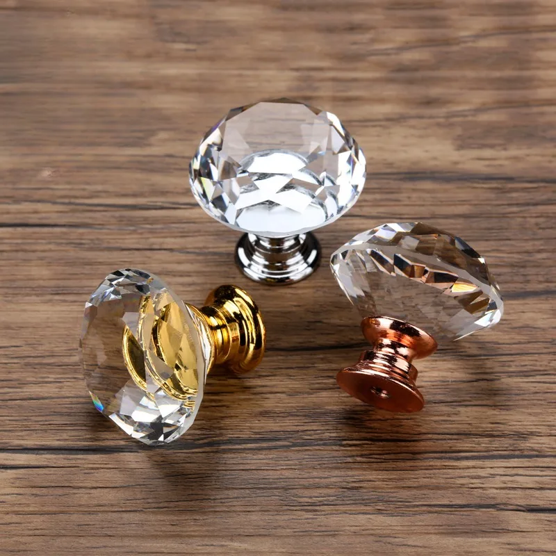 KAK 20-40mm Diamond Shape Design Crystal Glass Knobs Cupboard Drawer Pull Kitchen Cabinet Door Wardrobe Handles Hardware