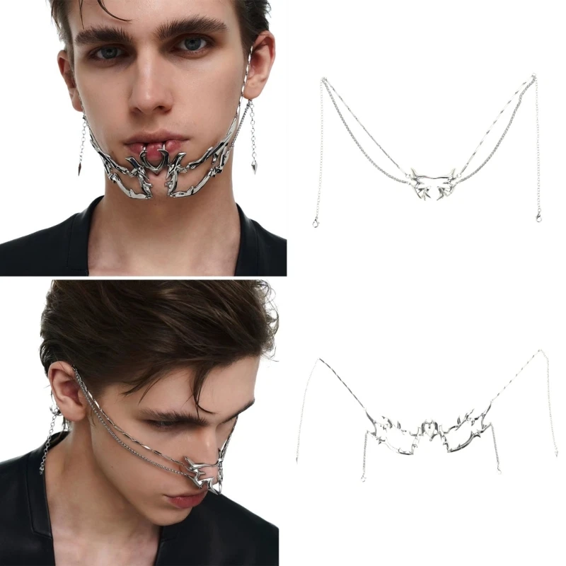 Mechanisch halfmasker Onregelmatige metalen gezichtsaccessoire Halloween Cosplay gezichtsketting