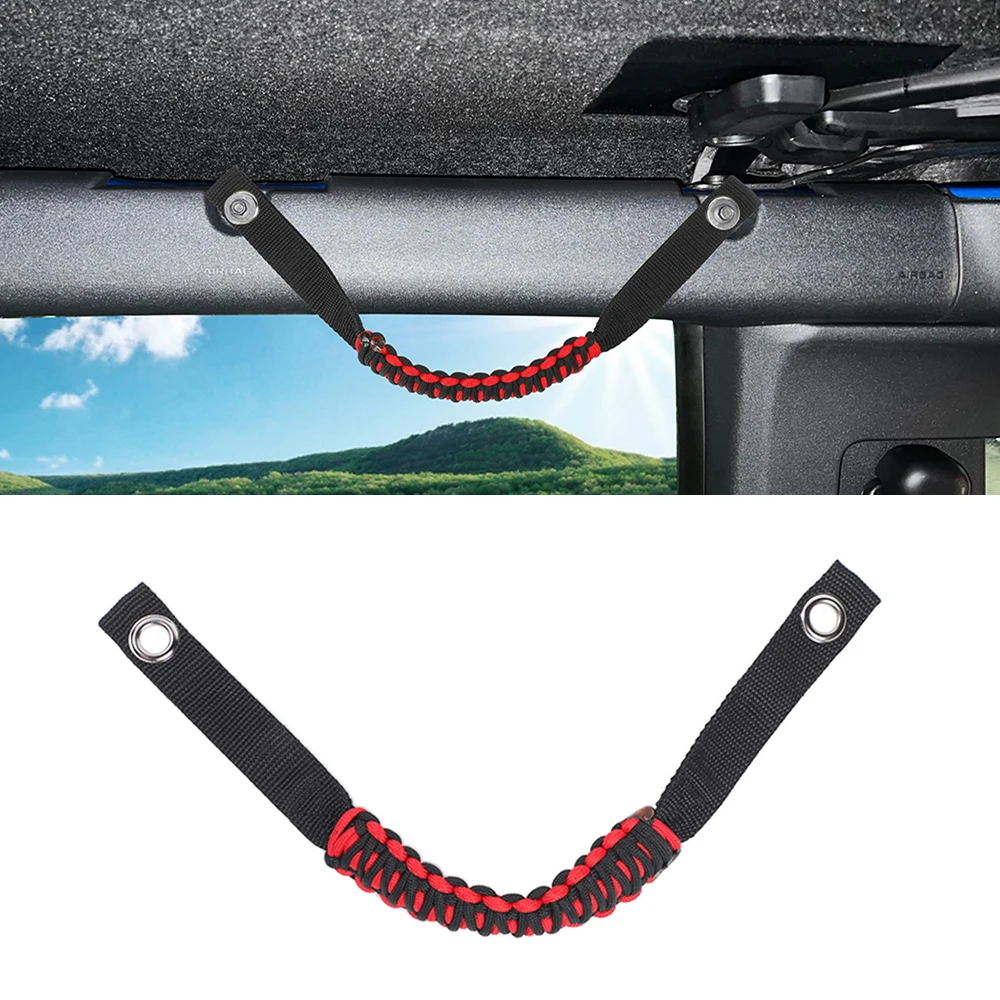 Car Ceiling Grab Handle Roof Top Grip Bar Anti-Slip for Ford F150 Bronco 2021 2022 2023 Interior Accessories PVC Rope Red Black