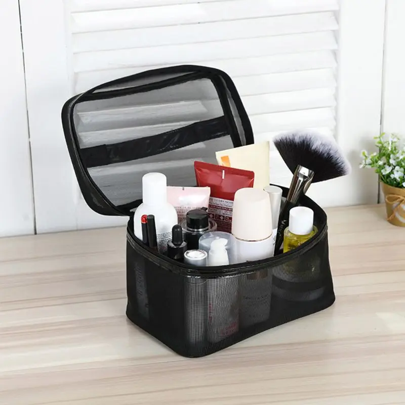 Doorzichtige zwarte mesh rits make-up tas vrouwelijk doorzichtige cosmetische organisator reizen