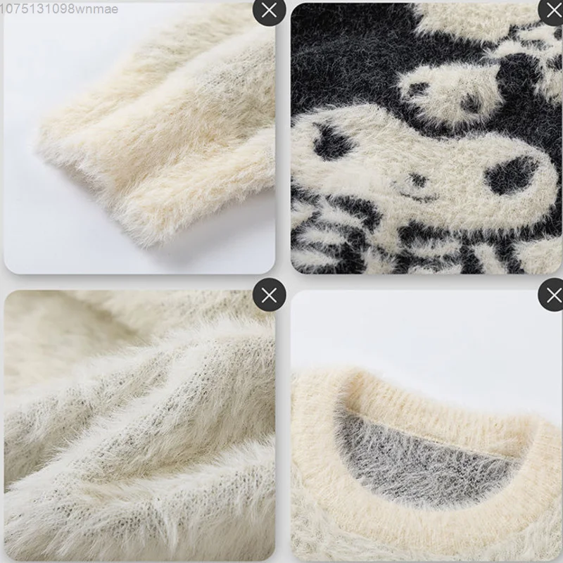 Sanrio-suéteres de lana de visón de imitación de punto para hombres y mujeres, suéter Jacquard gótico Y2k, esqueleto de Halloween, Kuromi, prendas