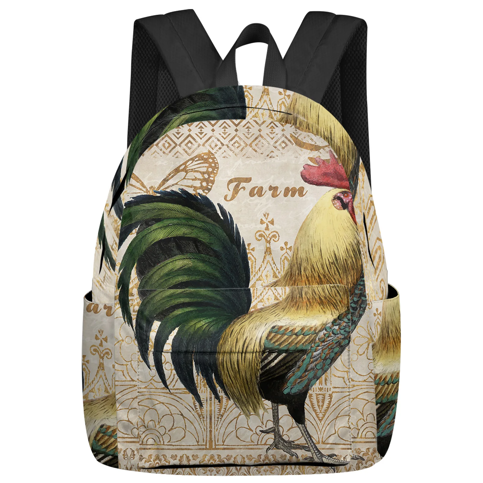 Farm Rooster Butterfly Texture Women Man Backpacks Waterproof Travel School Backpack For Student Boys Girls Laptop Bags Mochilas