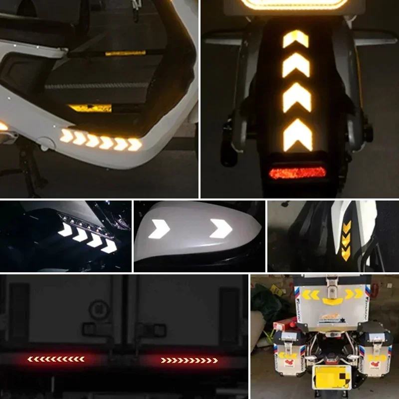 10Pcs Reflective Arrow Sign Tape Warning Safety Sticker for Car Bumper Trunk Reflector Hazard Tape Motorcycle Accessories