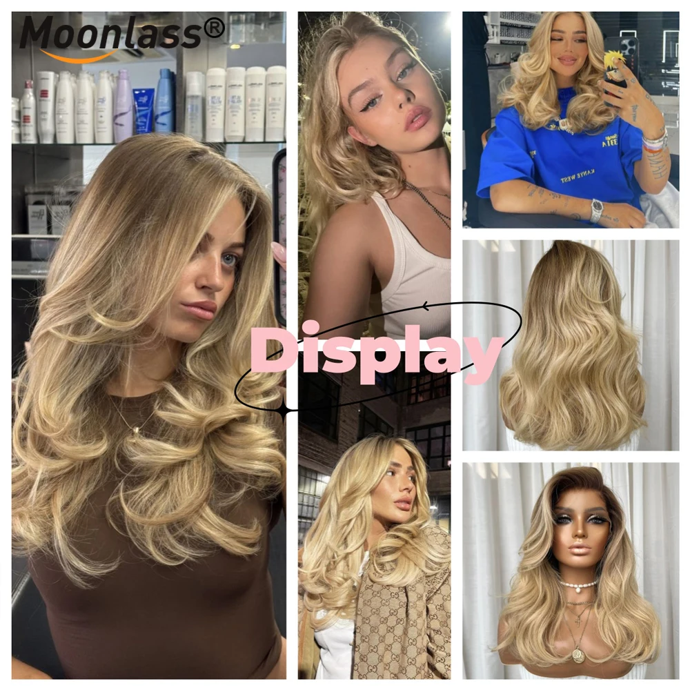 Moonlass شاطئ الذهب الجسم موجة 13x 4/13x6 الدانتيل الجبهة 100% باروكة من شعر طبيعي الانفجارات 190%/210% الطبيعية ناير قبل قطع للمرأة الباروكات