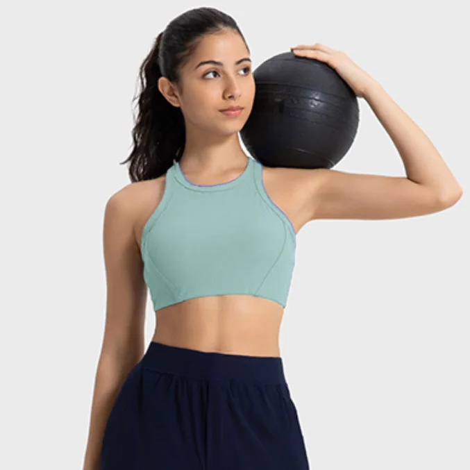 Camiseta sin mangas de yoga con espalda cruzada para mujer, sujetador incorporado, sensación desnuda acanalada para correr, entrenar y hacer ejercicio