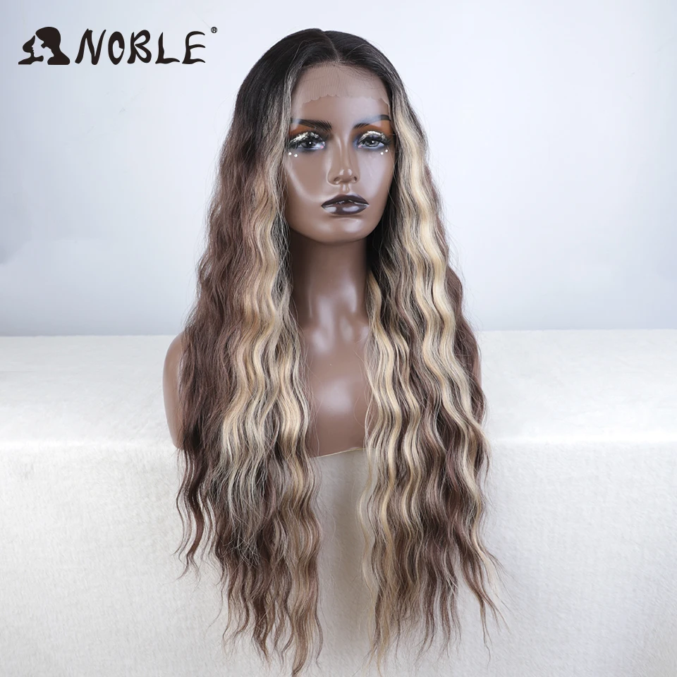 Noble Synthetic Lace Wig 30 Inch Long Deep Wavy Ombre Blonde Ginger Lace Wigs For Black Women Heat Resistant Cosplay Wigs