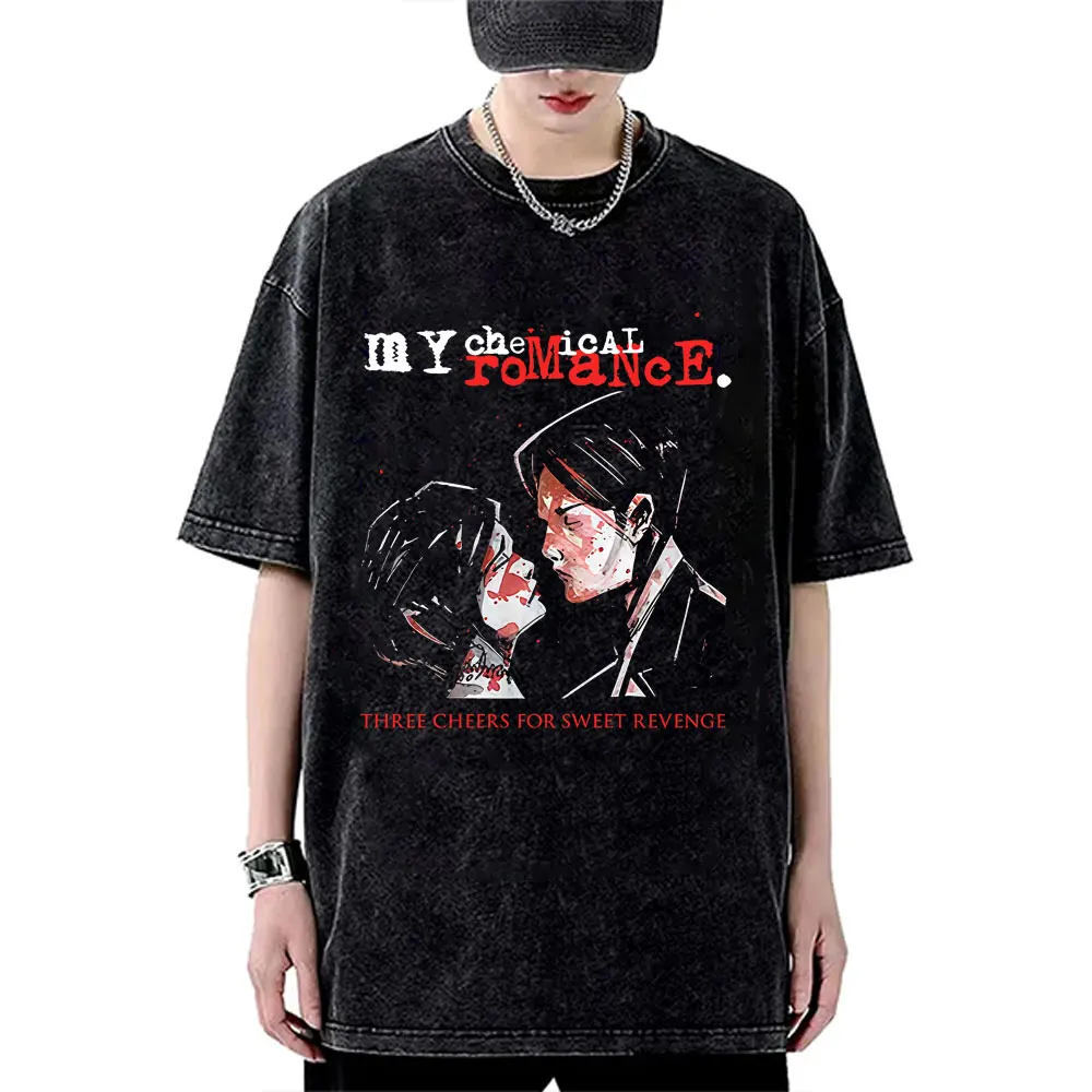 

Famous My Chemical Romance Band Three Cheers for Sweet Revenge Washed Vintage T-shirts Men Women Rock Punk Emo Retro T-shirt