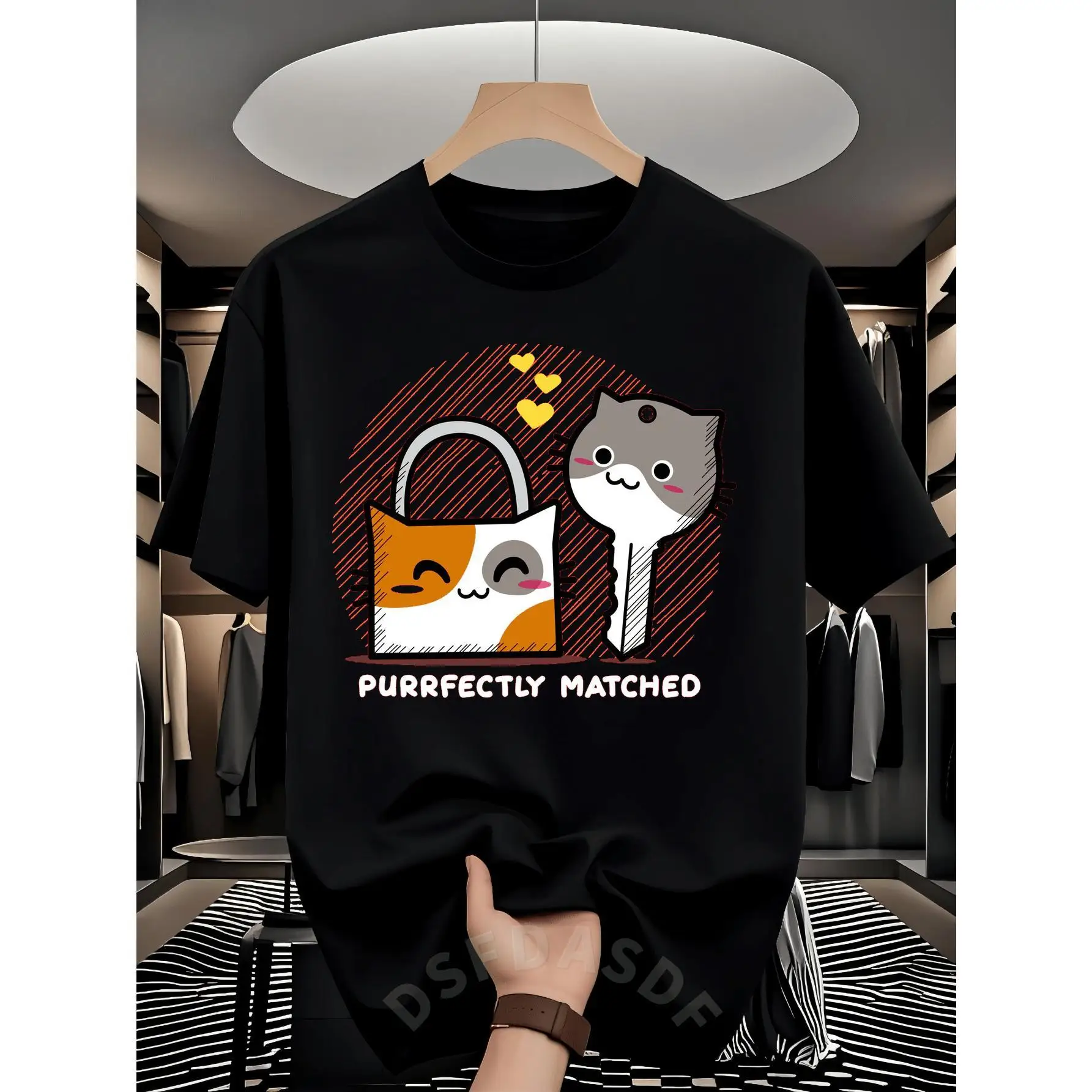 

Unisex "Purrfectly Matched" T-Shirt | Funny Cat Lock Key Graphic Tee | Couple Pet Lover Valentine's Day Gift Top