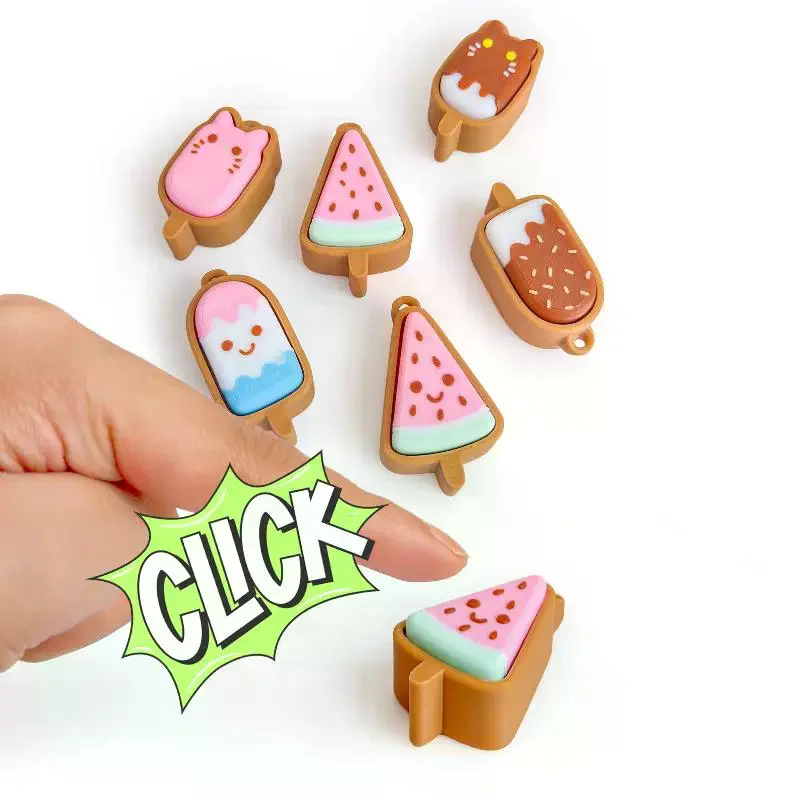 3D Printed Cute Ice Cream Clicker Keychain Bag Pendant Decompression Toy For Stress Relief , Anxiety & ADHD, Gift For Kids