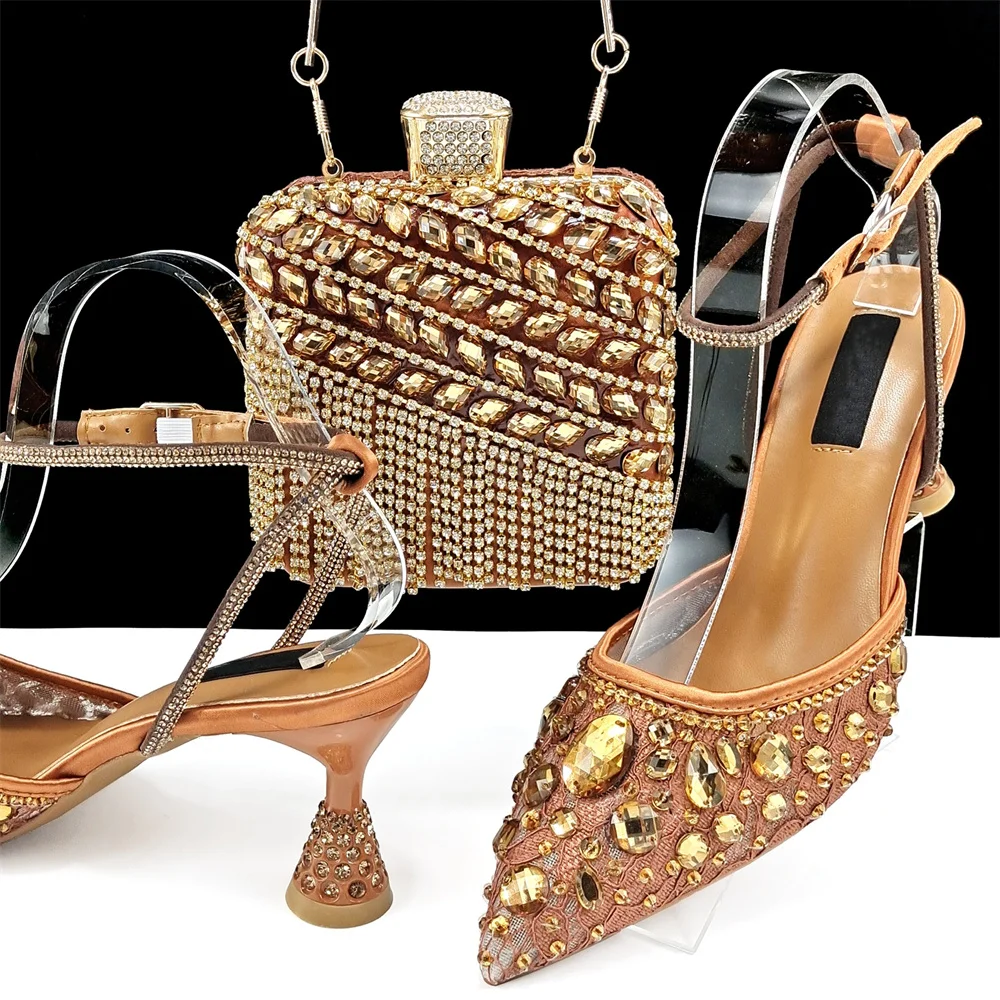 

High Quality Italian Sandal Shoes And Matching Bag Set Fashion Elegant Woman High Heels Shoes And Bag For Evening Party