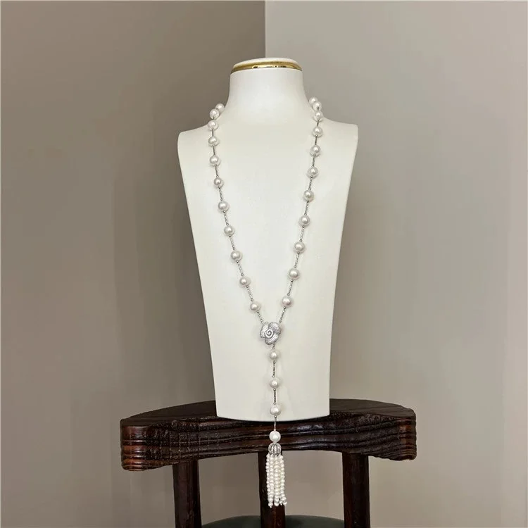 

23" White Pearl Necklace CZ Pendant For Women