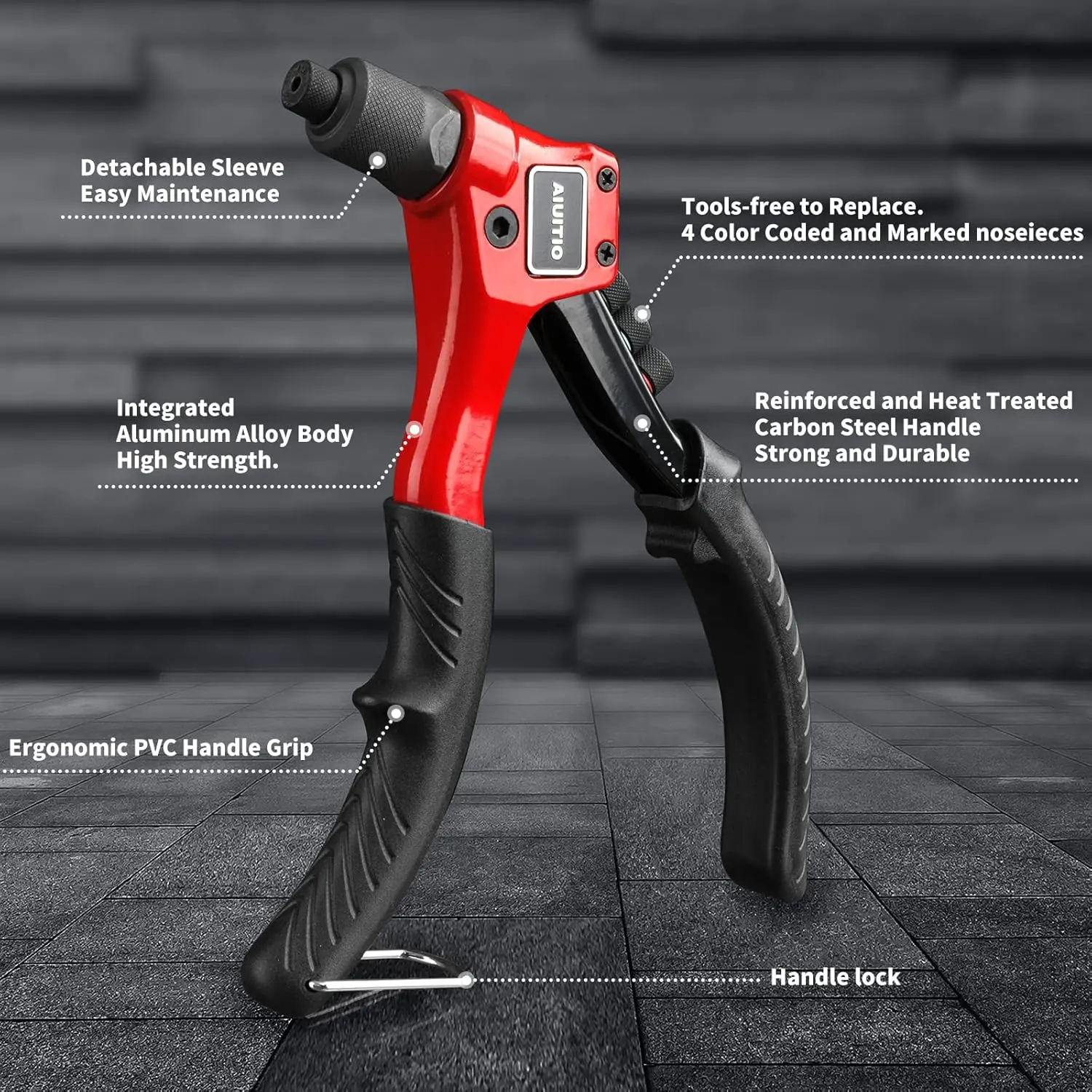 مسدس برشام، مجموعة أدوات برشام مع 200 مسامير و4 لقم ثقب، مجموعة أدوات برشام يدوية مع حقيبة حمل متينة