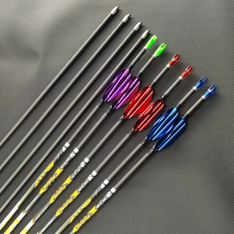 

6/12pcs ID4.2mm Carbon Arrows Spine 350-900 with 1.8inch Spin Vanes Spiral Feather For Archery recurve and compound bow hunting