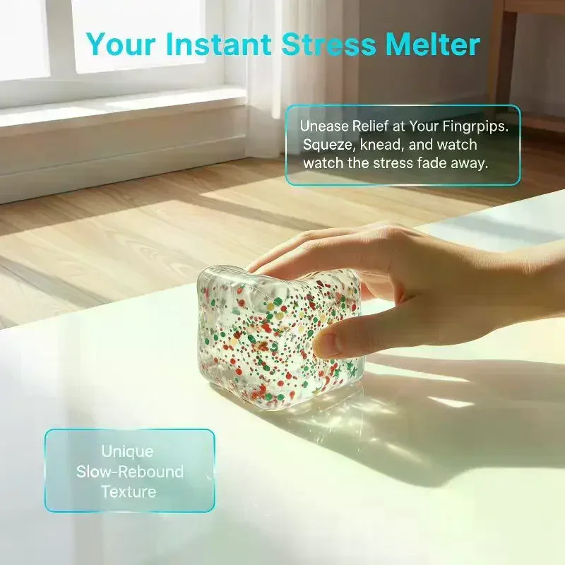 Glitter Cube Stress Toy Slow Rebound Soft Malt Candy Squeezable for Christmas Adult Office Fidget Gift
