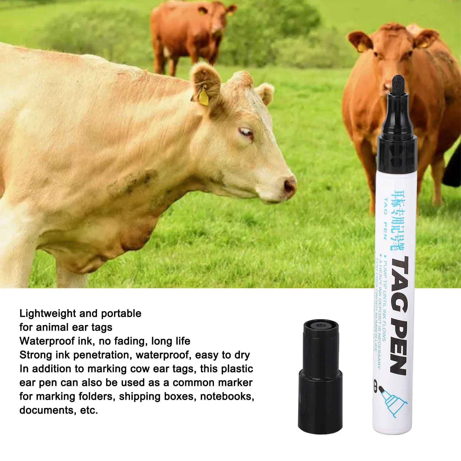 Ear Tag Pen Waterproof Strong Penetration Black Ink Ear Marking Pen Portable Permanent Markers for Pig Cow Sheep Ear Marking Pen