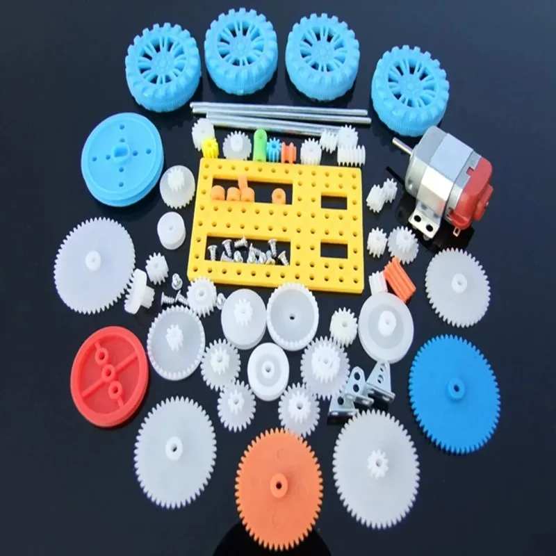 77pcs Plastic Gear Motor Gearbox Model Craft DIY Four-wheel Drive Car Auto Robot Children Rack Pulley Belt Scientific Experiment