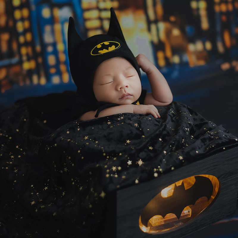 Recém-nascido Fotografia Vestuário Set, Cool Caped Crusader Theme, Star Backdrop Blanket, Baby Posing Prop, Studio Photo Accessories