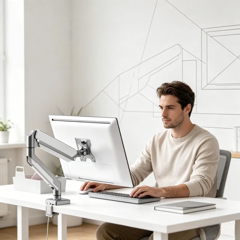 

Adjustable Monitor Arm Single Monitor Mount for 13-32 Inch Screens with C-Clamp & Grommet Base Full Motion Swivel Tilt Computer