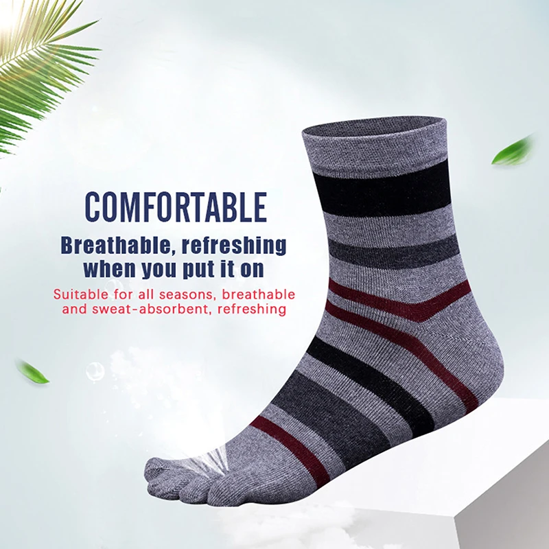 Short Mans Casual Toe Socks Striped Five Finger Socks Cotton Breathable Business Crew Socks With Toes Deodorant Hosiery